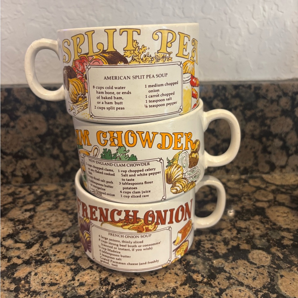 Vintage soup recipe mugs 70’s